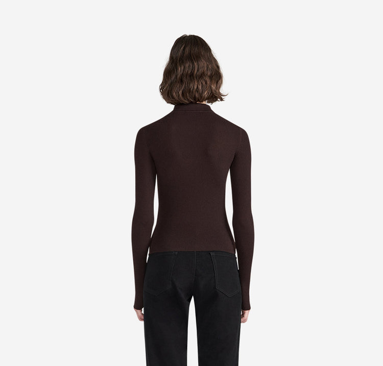 Odette Quarter Zip Polo in Chocolate Brown