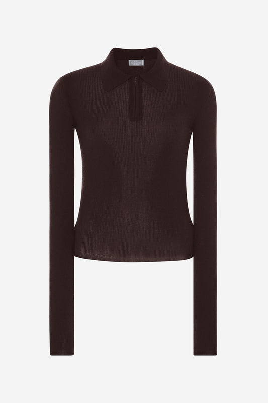 Odette Quarter Zip Polo in Chocolate Brown