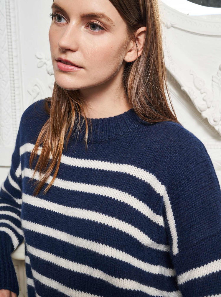 Marin Sweater in Navy & Cream