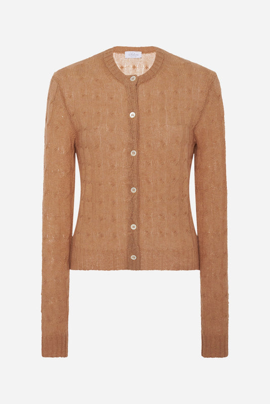 Margaux Cable-Knit Cardigan in Camel