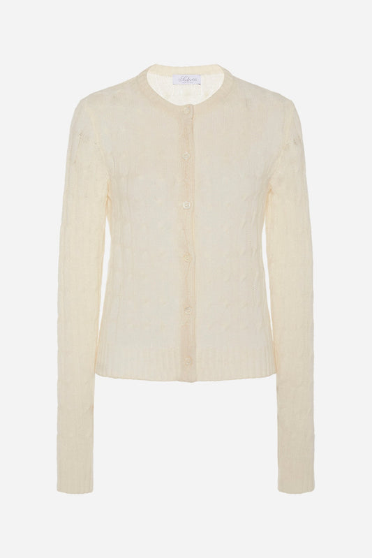 Margaux Lightweight Cable-Knit Cardigan in Ivory