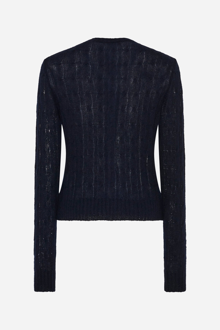 Margaux Lightweight Cable-Knit Cardigan in Navy