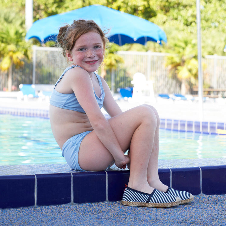 Kids Beachcomber Espadrille in Navy and White Microstripe