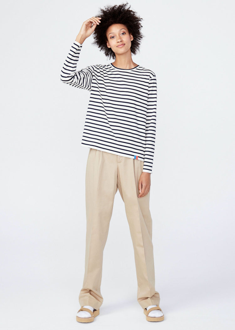 The Women’s Modern Long Shirt in Cream & Navy